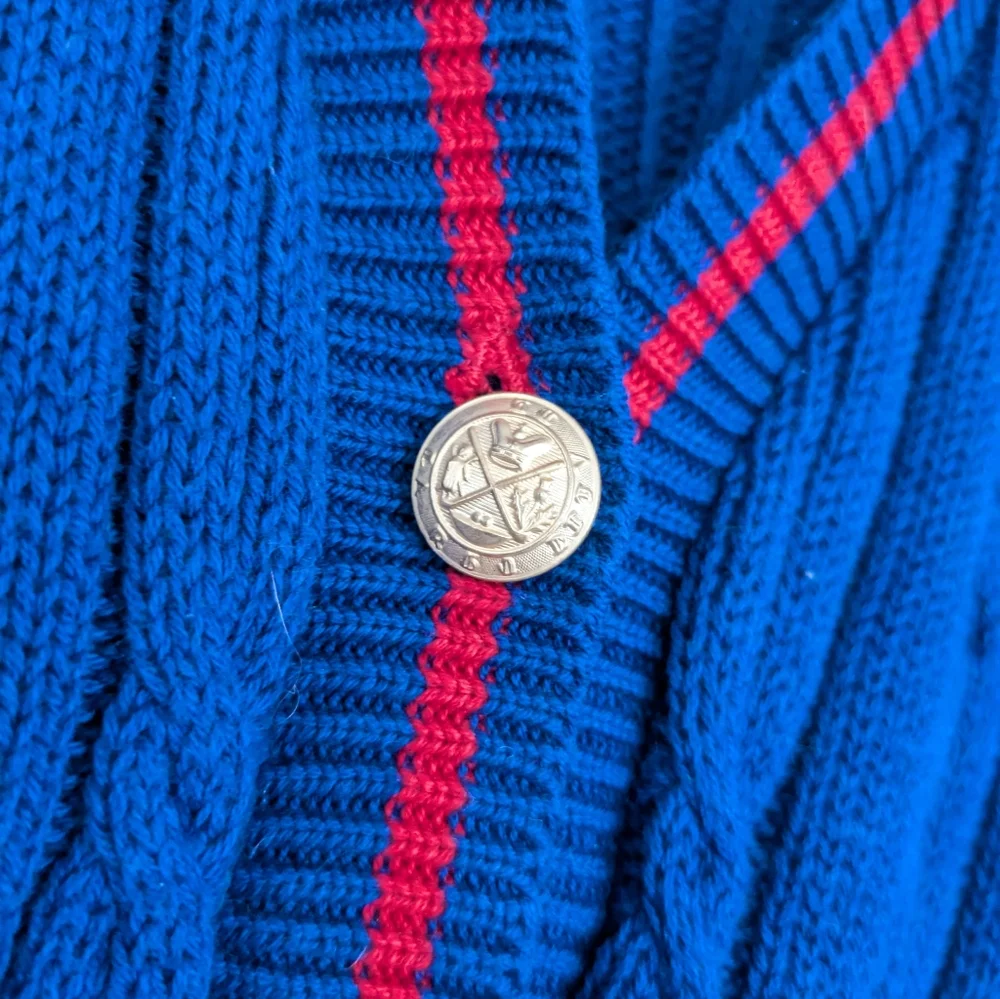Vtg Pendleton Blue Cardigan Sweater Gold  Button Front Cable Knit Small V Neck S